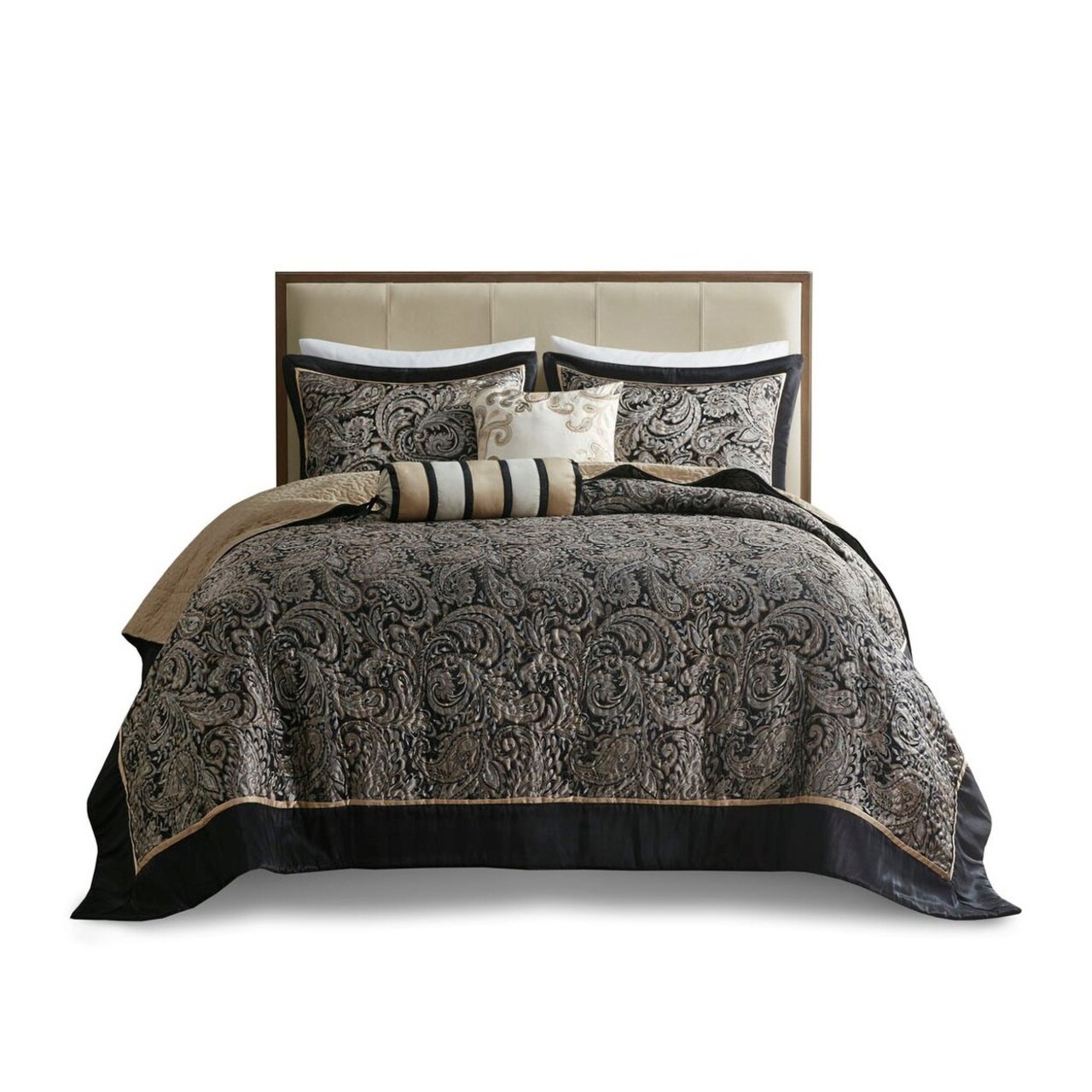 Gracie Mills Thornton 5-Piece Reversible Jacquard Bedspread Set With Throw Pillows - Grace-8376